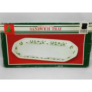 Vintage Porcelain Ware Christmas Sandwich Tray Holly Berry Serving 13 In Japan